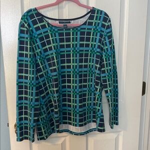 Karen Scott Blue and Green Plaid Blouse